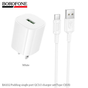 BOROFONE 18W QC3.0 Fast Charger Set with Type-C Charging Cable (BA102)