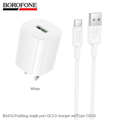 BOROFONE 18W QC3.0 Fast Charger Set with Type-C Charging Cable (BA102)