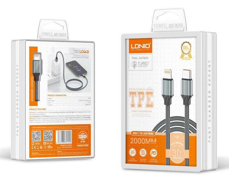 LDNIO 2M USB-C to Lightning Cable 30W Charging Cable (LC442L)