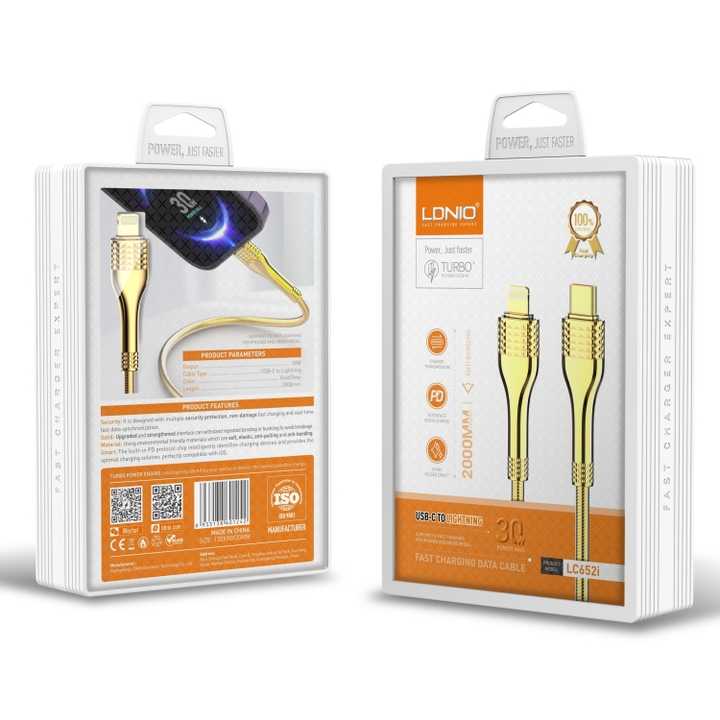 LDNIO 2M USB-C to Lightning 30W Gold Charging Cable (LC652)