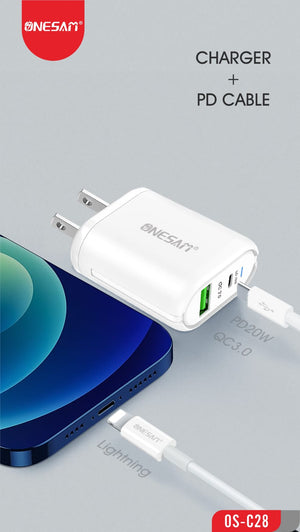 ONESAM Home 20W Dual Port Fast Charger with Charging Cable (OS-C28)