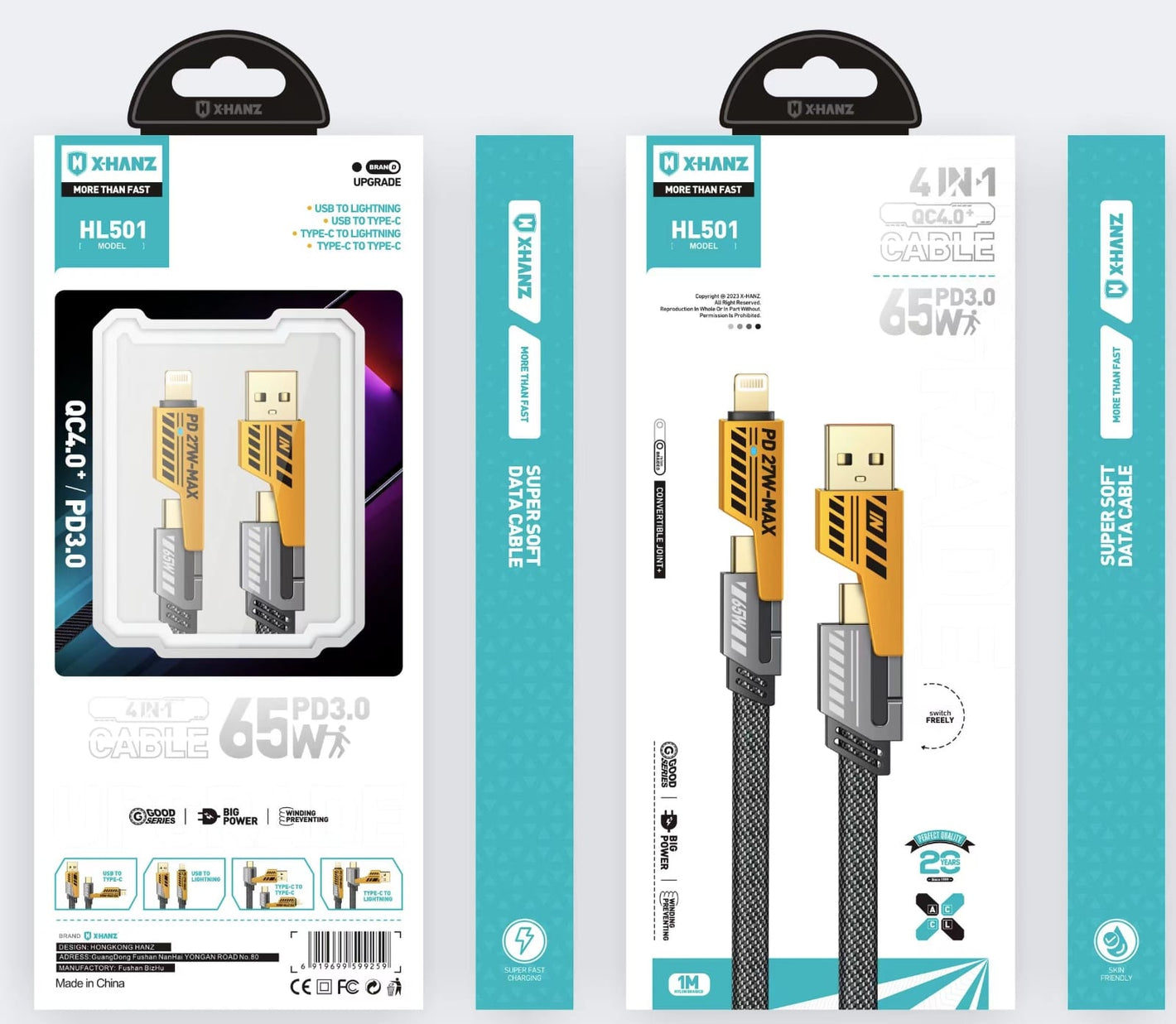 XHANZ 4-in-1 66W Multi Adapter Fast Charging Cable (HL501)