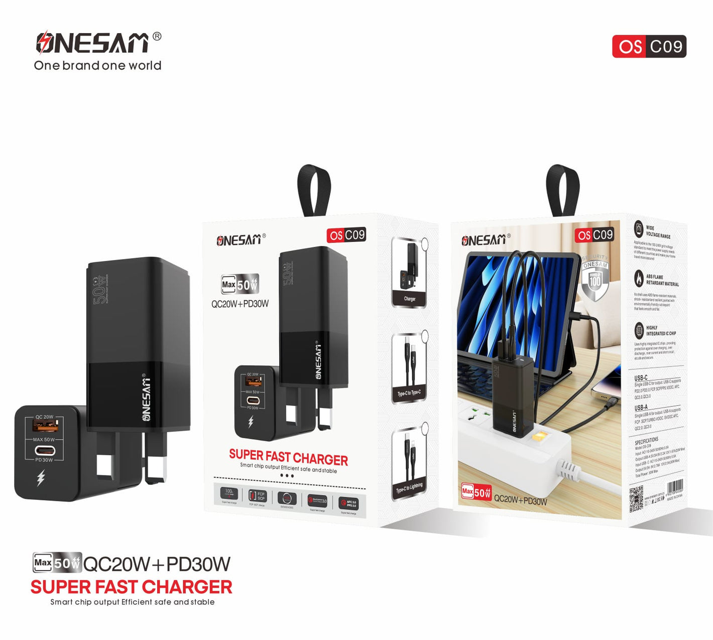 ONESAM 30W Type-C & 20W USB-A Dual Port Super Fast Charger (OS-C09)