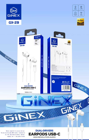 GINEX High Resolution USB-C Dual Drivers Pro Earphones (GX-29)