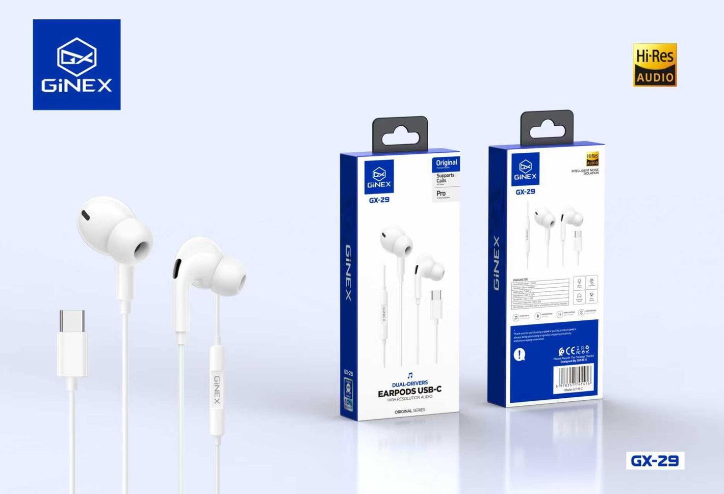 GINEX High Resolution USB-C Dual Drivers Pro Earphones (GX-29)