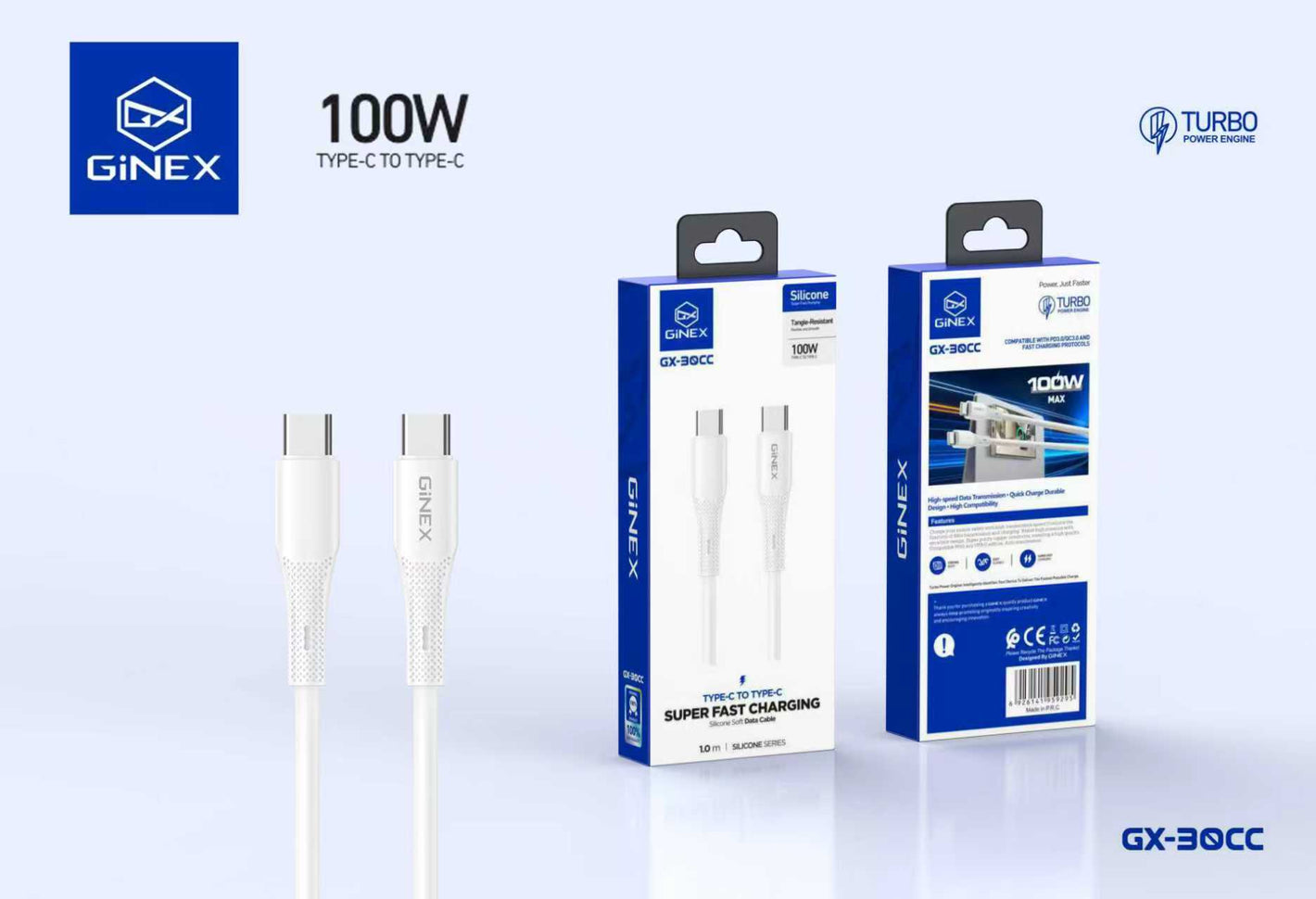 GINEX 100W Type-C to Type-C 1M Super Fast Charging Cable (GX-30CC)