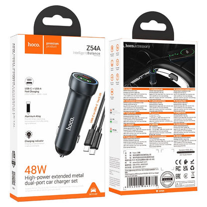 Hoco Z54A Intelligent Balance 48W Dual-Port Car Charger Set