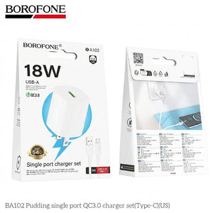 BOROFONE 18W QC3.0 Fast Charger Set with Type-C Charging Cable (BA102)