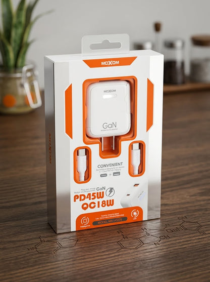 MOXOM MX-HC279 45W GaN Dual-Port Fast Wall Charger with Cables