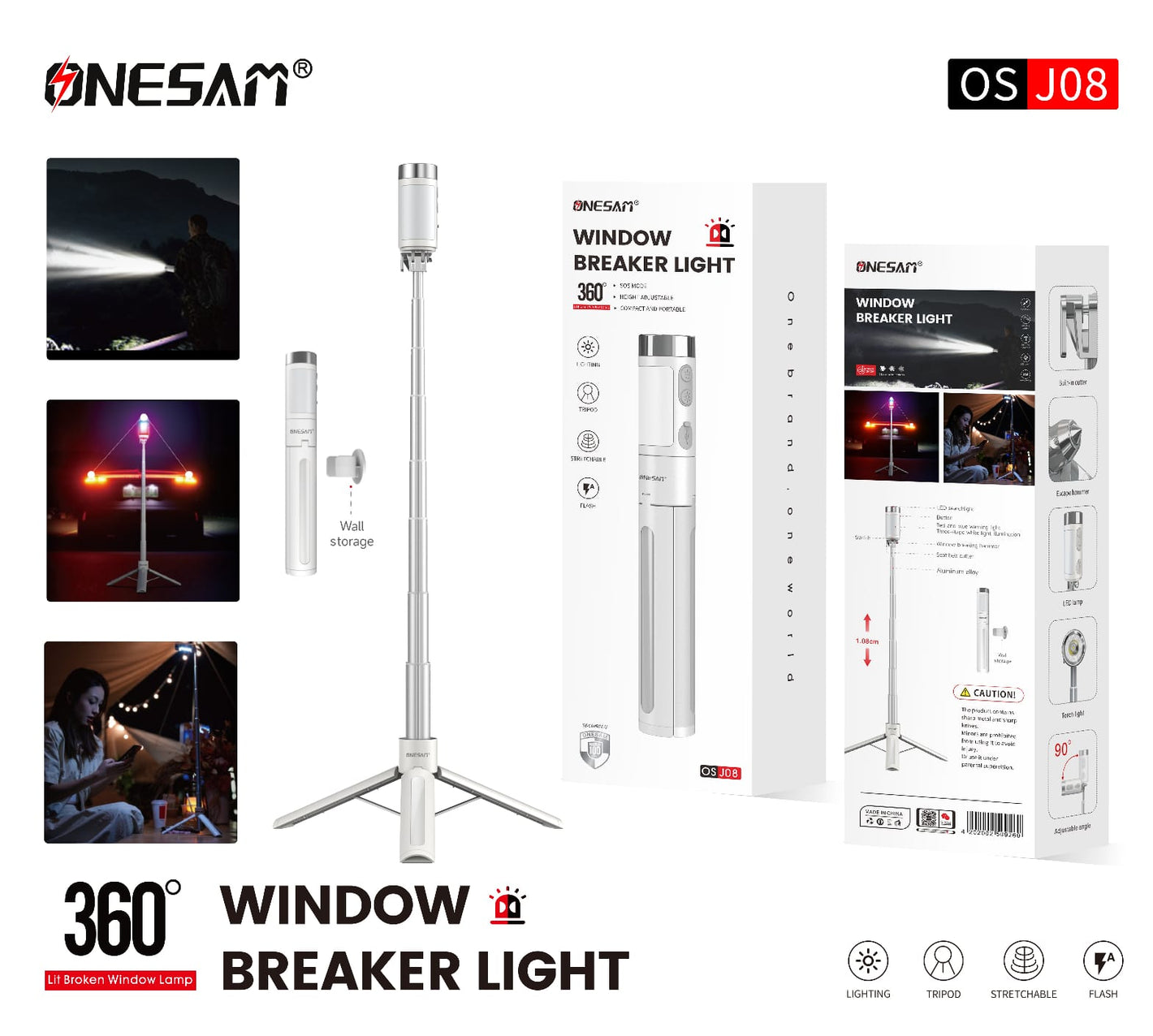 ONESAM Tripod Stand LED Window Breaker Light (OS-J08)
