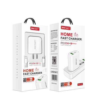 ONESAM Home 20W Dual Port Fast Charger with Charging Cable (OS-C28)