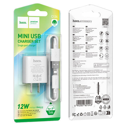 HOCO Mini USB-A 12W Charging Block & Cable Set (C134-S)