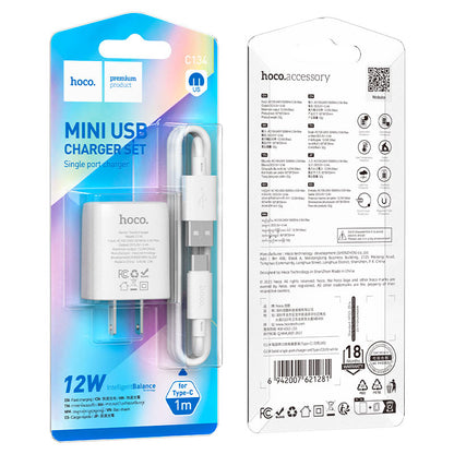HOCO Mini USB-A 12W Charging Block & Cable Set (C134-S)