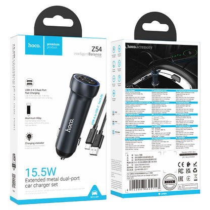 HOCO Prosperous Dual-Port 15.5W Fast Car Charger & Cable Set (Z54-S)