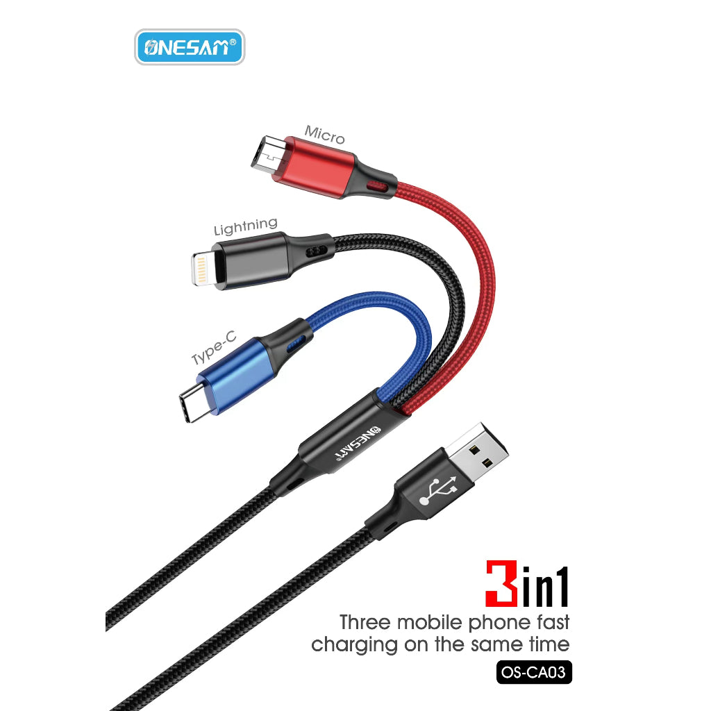 ONESAM 3.1A 3-in-1 USB Data Cable (OS-CA03)