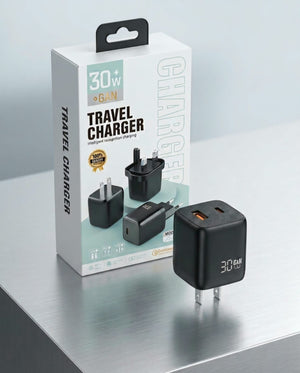Dual-Port Gallium Nitride 30W Smart Travel Charger (JC-001)