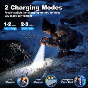 Solar Handheld Flashlight with COB Sidelight, High Bright 8 Modes Spotlight with USB Cable, Rechargeable Portable LED Searchlight for Outdoor Hunting Boating Camping Emergencies (HB2678)