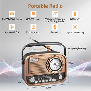 GOLON FM/AM/SW 3 Bands Radio & Music Player (RX-366C)