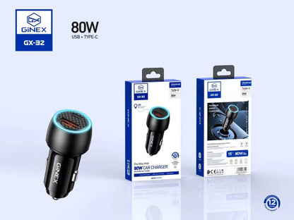 GINEX 80W Super Mini Dual Port Turbo Fast Car Charger (GX-32)