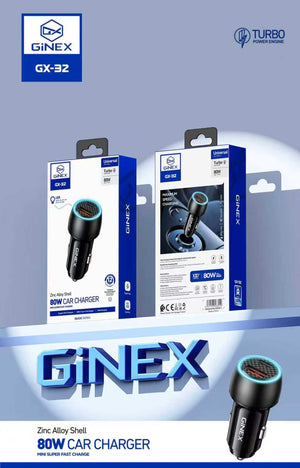 GINEX 80W Super Mini Dual Port Turbo Fast Car Charger (GX-32)