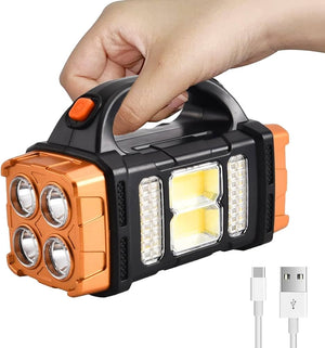 Solar Handheld Flashlight with COB Sidelight, High Bright 8 Modes Spotlight with USB Cable, Rechargeable Portable LED Searchlight for Outdoor Hunting Boating Camping Emergencies (HB2678)