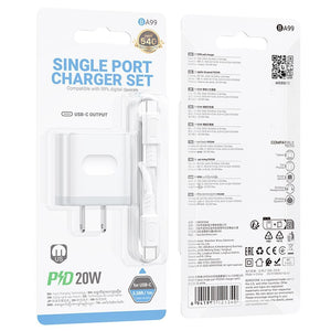 BOROFONE Single Port PD20W Charger Kit with Charging Cable (BA99)